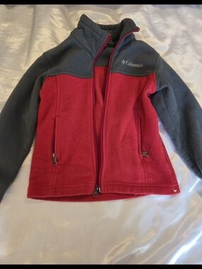 Columbia Gray and Red Fleece Full Zip Colorblock Kids Jacket Size XXS 4/5